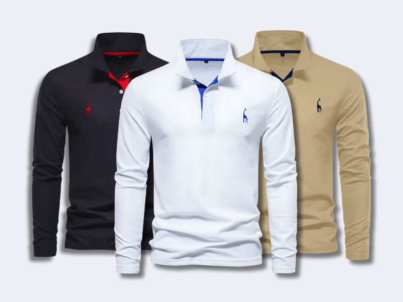 [Kit 3 Camisas Gola Polo🔥] Manga Longa - Branco, Preto e Cáqui