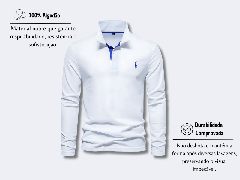 [Kit 3 Camisas Gola Polo🔥] Manga Longa - Branco, Preto e Cáqui